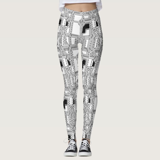 Leggings Carte de circuit noir et blanc  (Devant)