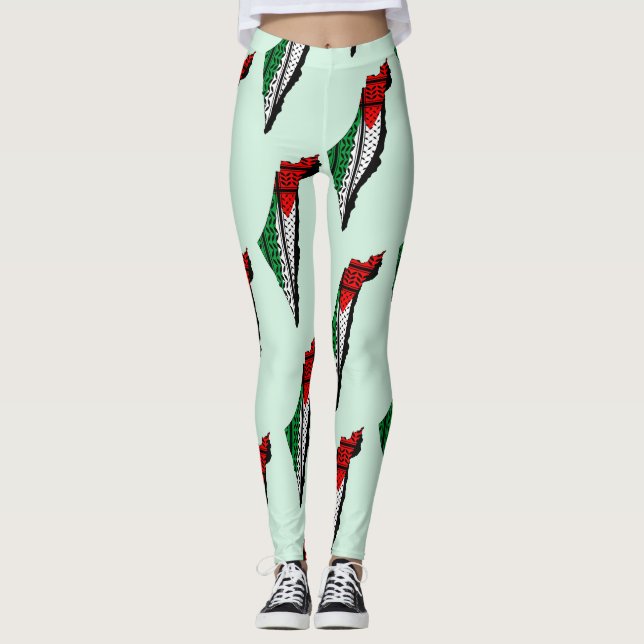 Leggings Carte de Palestine avec drapeau et Motif Keffiyeg (Devant)