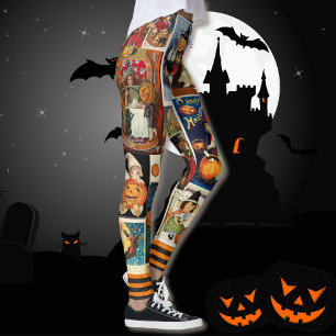 Leggings Carte de voeux Vintage Halloween sorciers Citrouil