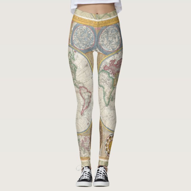 Leggings Carte de voyage du monde Antique Vintage (Devant)