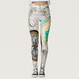 Leggings Carte des tortues de mer Beige