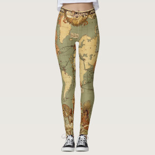 Leggings Carte du monde Antique 1886 Illustré
