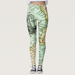 Leggings Carte du monde coloré Pirate Trésor Voyage de pass