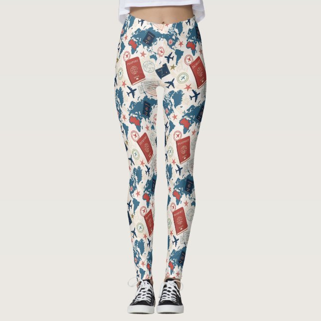 Leggings Carte du monde motif de voyage (Devant)