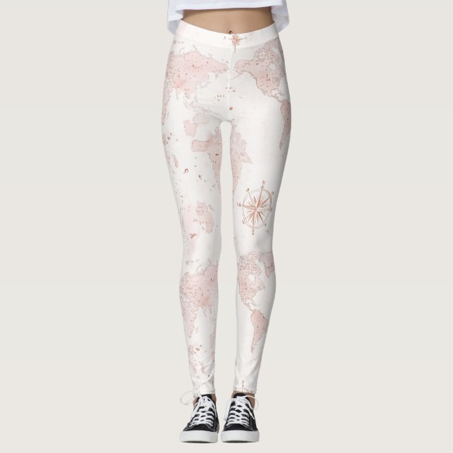 Leggings Carte du monde rose (Devant)