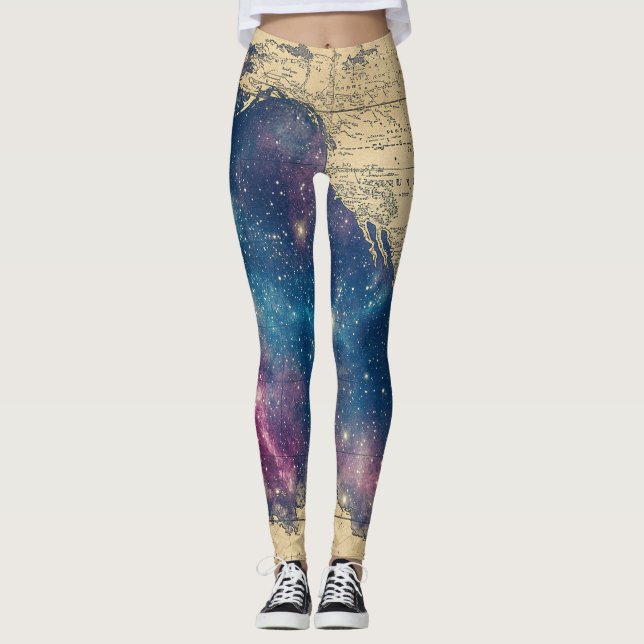 Leggings Carte étoilée vintage violette enchantée (Devant)