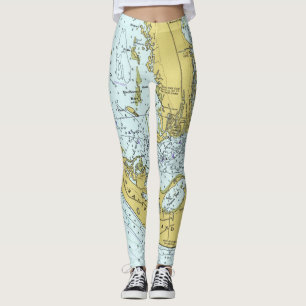 Leggings Carte nautique vintage de l'île de Sanibel