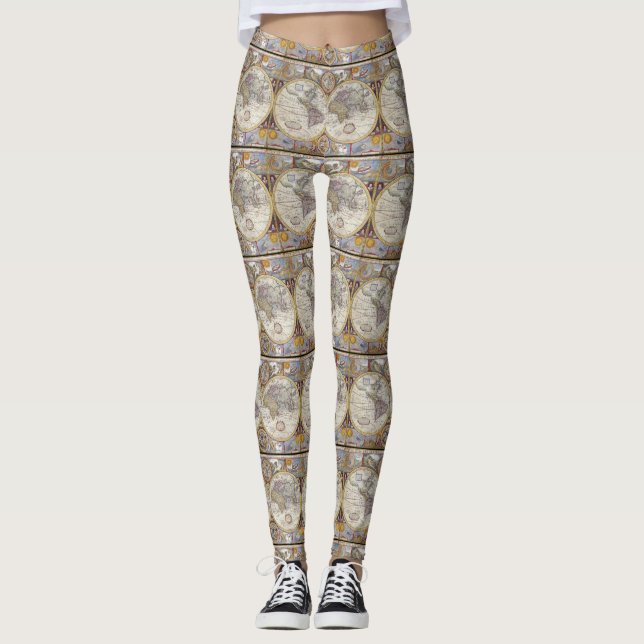 Leggings Carte Vintage World Traveller Thunder_Cove (Devant)