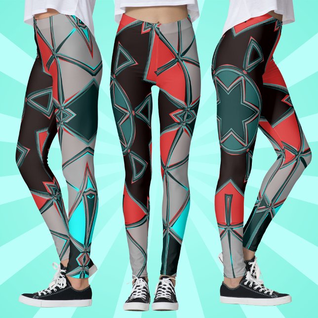 Leggings Carton Mandala bleu rouge et noir (Créateur téléchargé)