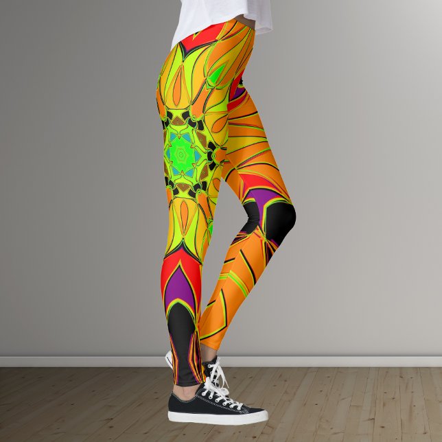 Leggings Carton Mandala Fleur orange vert et rouge (Créateur téléchargé)