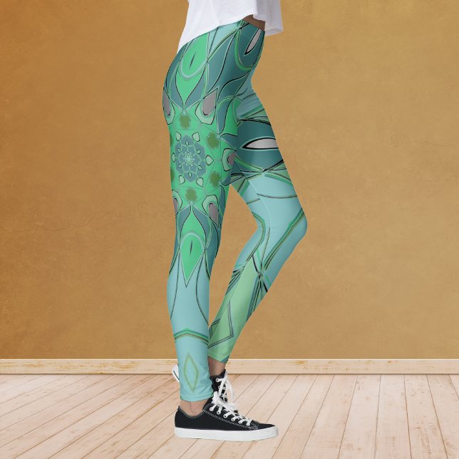 Leggings Carton Mandala Flower bleu et vert (Créateur téléchargé)