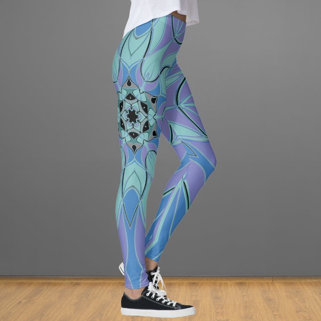 Leggings Carton Mandala Flower bleu et violet (Créateur téléchargé)