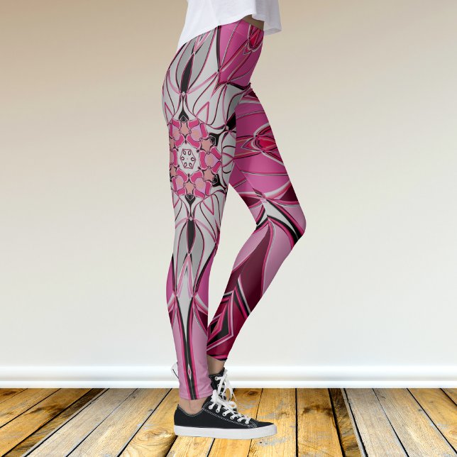 Leggings Carton Mandala Flower rose et blanc (Créateur téléchargé)