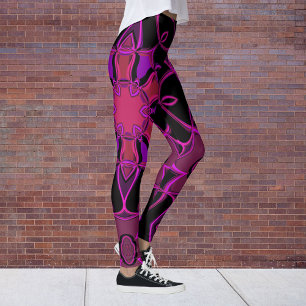 Leggings Carton Mandala Flower rose et noir