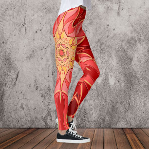 Leggings Carton Mandala Flower rouge et orange