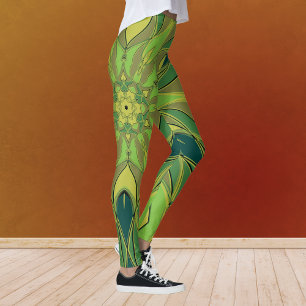 Leggings Carton Mandala Flower vert Jaune et bleu