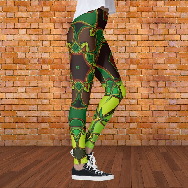 Leggings Carton Mandala Flower vert Jaune et orange (Créateur téléchargé)