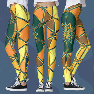 Leggings Carton Mandala jaune orange et vert