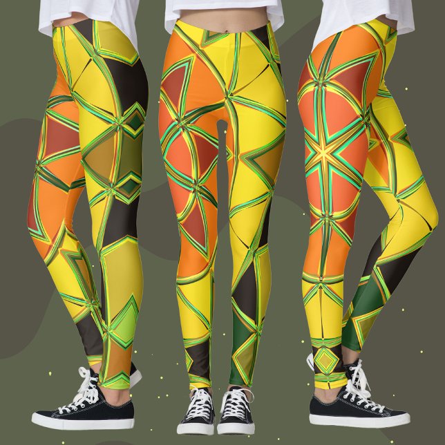 Leggings Carton Mandala jaune orange et vert (Créateur téléchargé)