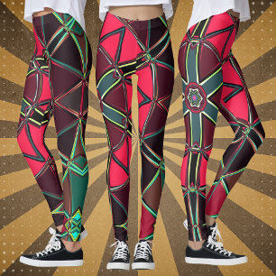 Leggings Carton Mandala Rouge et Vert