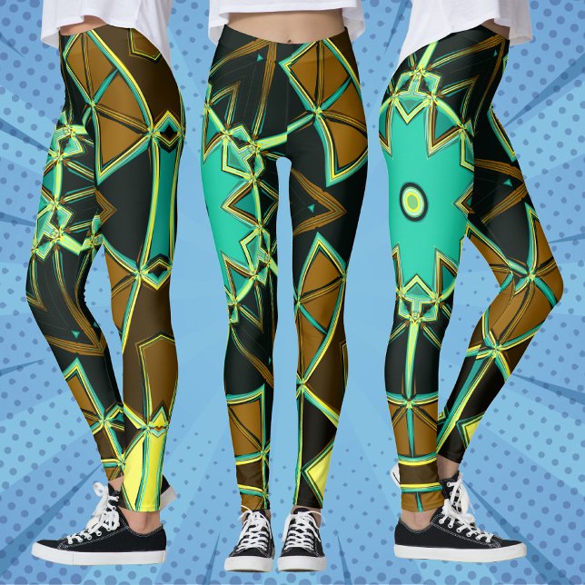 Leggings Carton Mandala Vert noir et jaune (Créateur téléchargé)
