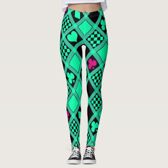 Leggings Casino jouer aux cartes costume coeur croix clubs  (Devant)