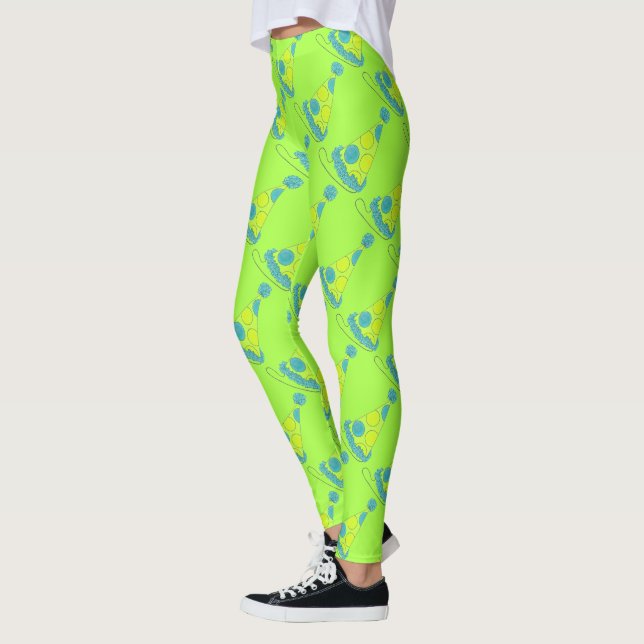 Leggings Casquette de la fête verte Neon Anniversaire Fête  (Gauche)