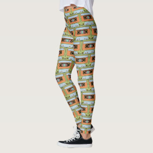Leggings Cassette Tapes Retro Vintage 80s 90s Orange Green