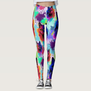Leggings Cat Trippy Psychedelic Pop Art
