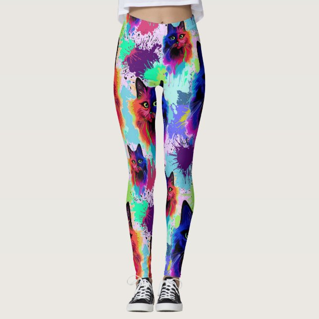 Leggings Cat Trippy Psychedelic Pop Art (Devant)