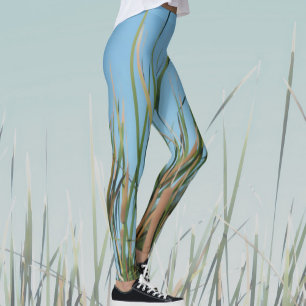 Leggings Cattails Abstrait Ciel Bleu Chic