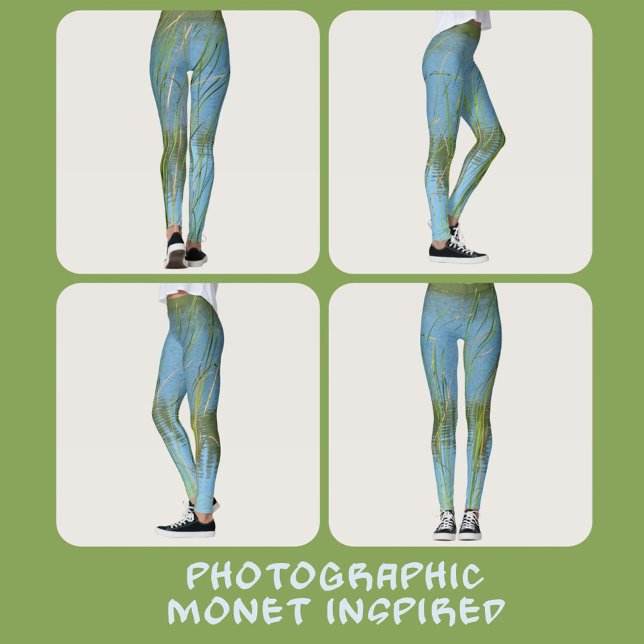 Leggings Cattails Monet Inspiré Pastel bleu et vert (Créateur téléchargé)