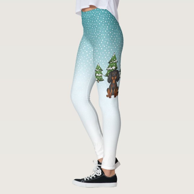 Leggings Cavalier King Charles Spaniel noir et feu en hiver (Gauche)