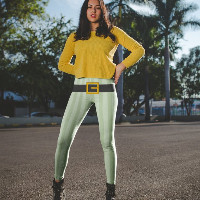 Leggings Ceinture de Motif à rayures vertes Leprechaun (Cute Leprechaun belt and buckle St. Patrick's Day Leggings)