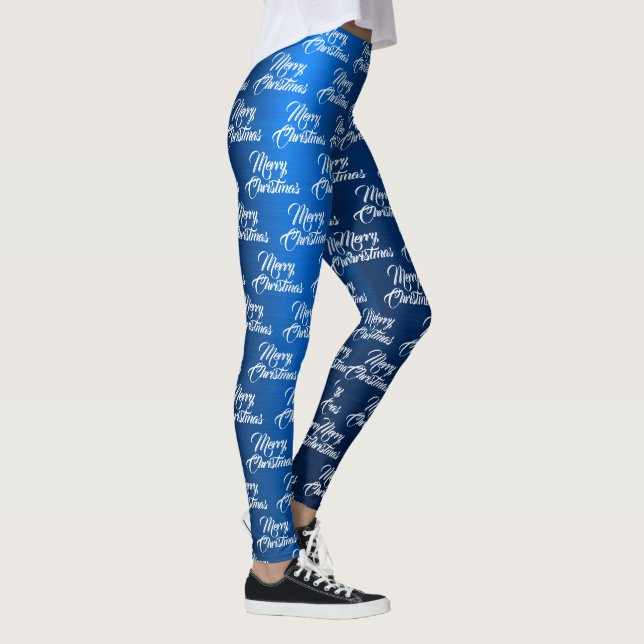 Leggings Célébration de Noël Flocons de Neige Blancs Bleu M (Droite)