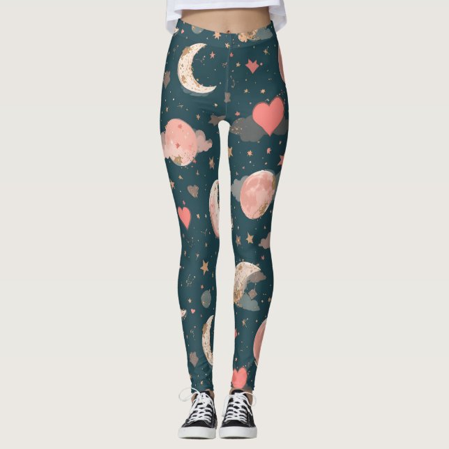 Leggings Celestial Romance Dreamy Moon & Stars Valentine Se (Devant)