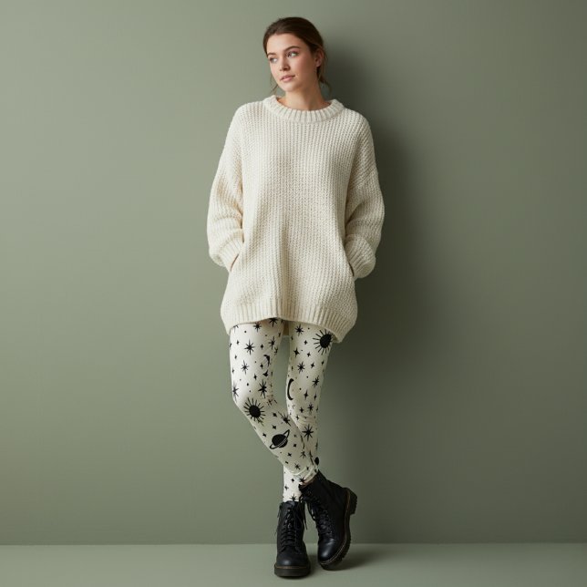 Leggings Celestial Sun Moon Stars Cream (Créateur téléchargé)