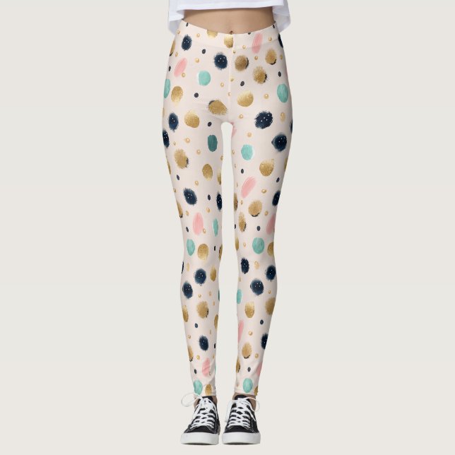Leggings Cercle Abstrait Gold & Colorful Brushstroke (Devant)
