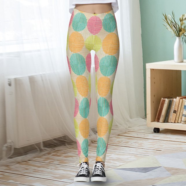 Leggings Cercles Abstraits Géométriques Colorés Sur Crème (Créateur téléchargé)
