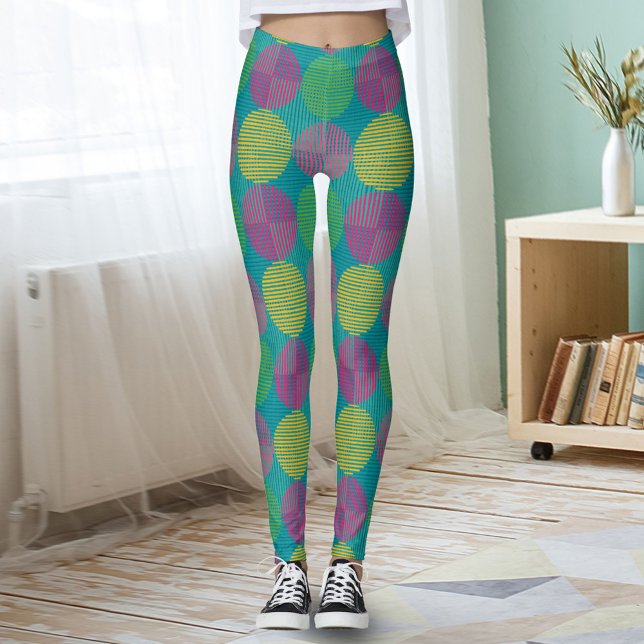 Leggings Cercles Abstraits Géométriques Colorés Sur Teal (Créateur téléchargé)