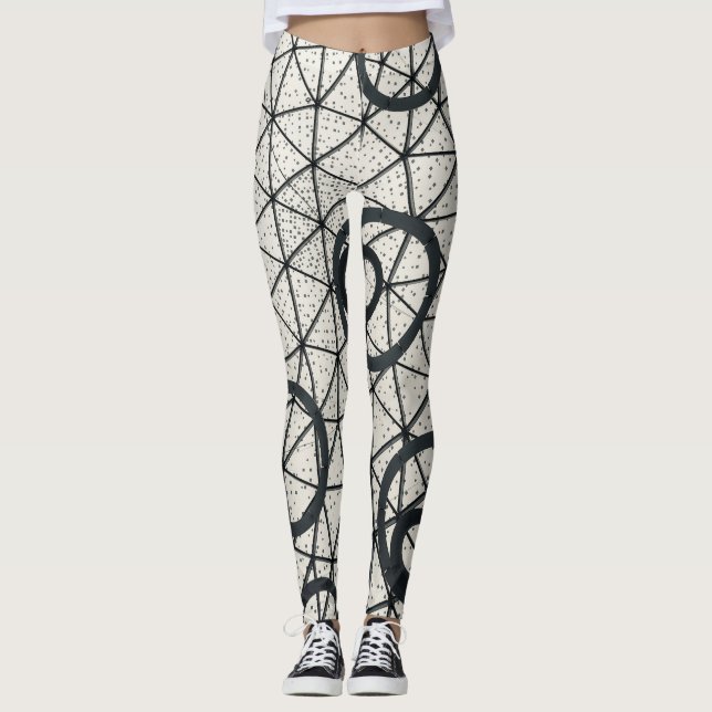 Leggings Cercles Abstraits noirs et blancs (Devant)