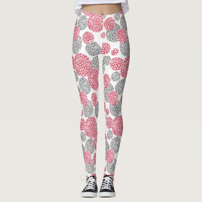 Leggings Cercles avec imprimé léopard gris et rouge (Devant)