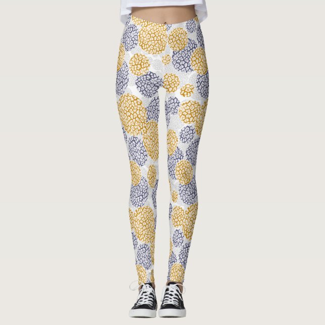 Leggings Cercles avec imprimé léopard jaune et bleu (Devant)