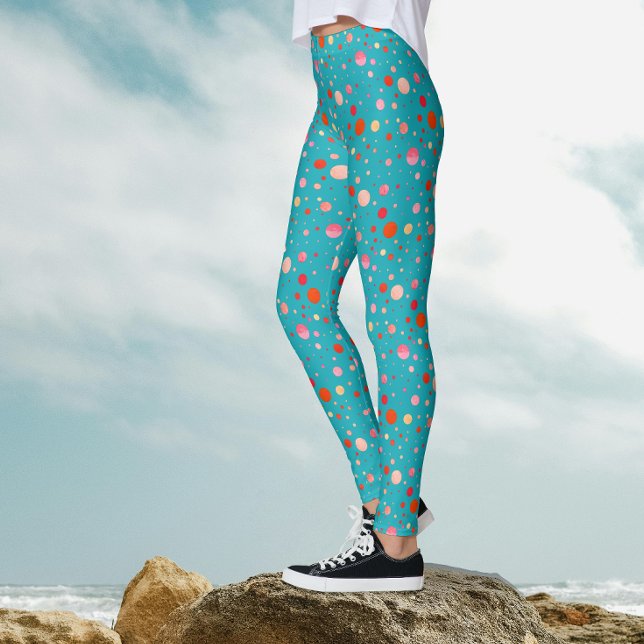 Leggings Cercles colorés géométriques modernes sur turquois (Créateur téléchargé)