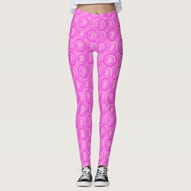 Leggings Cercles d'accentuation Fleurs Arrière - plans rose (Devant)