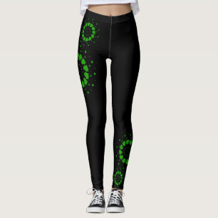 Leggings Cercles de coeurs verts conception sur noir