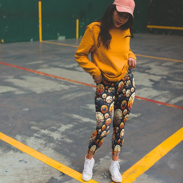 Leggings Cercles de mosaïque Abstraite Marine Orange (Créateur téléchargé)