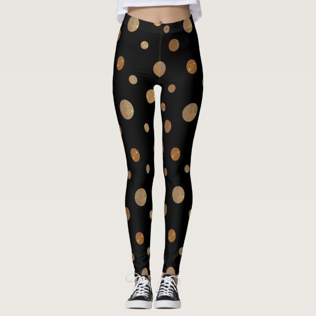 Leggings Cercles d'or Pois Géométrique Noir (Devant)