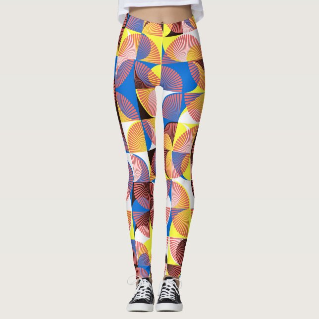 Leggings Cercles du milieu du siècle, rayures, tuiles vinta (Devant)