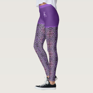 Leggings Cercles en tissu noir rose violet Motif Monogramme